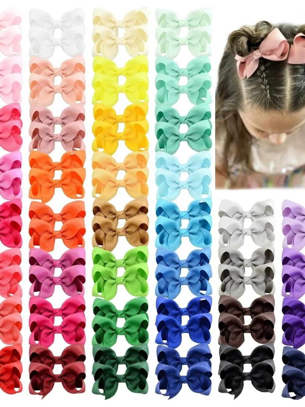 80PCS 3Inch Hair Bows for Girls Grosgrain Ribbon Toddler Hair Accessories with A